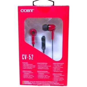 Coby CVE‑152 Red Earbuds with In‑Line Microphone 3.5mm with 4ft Cable